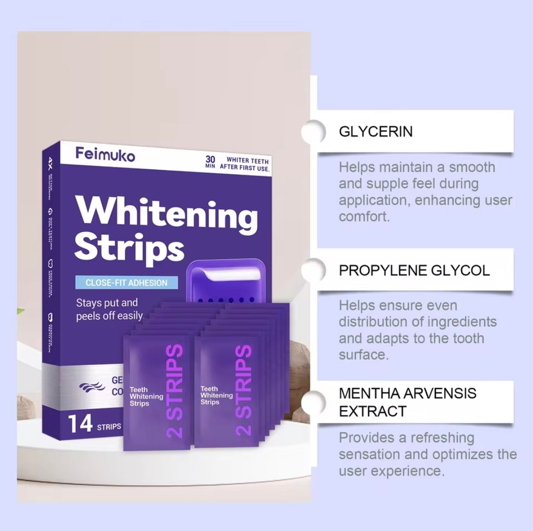Purple Teeth Whitning Strips Oral Hygiene Mint Fresh Breath Brighten Tooth Bleaching Lasting Oral Care Tooth Brightening Patches( 14 Strips)