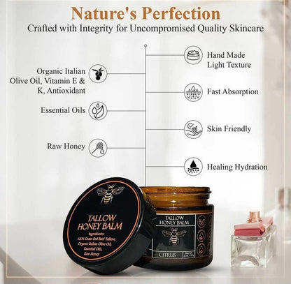 Organic Grass Fed Beef Tallow Moisturizing Cream Body Care Balm with Raw Honey