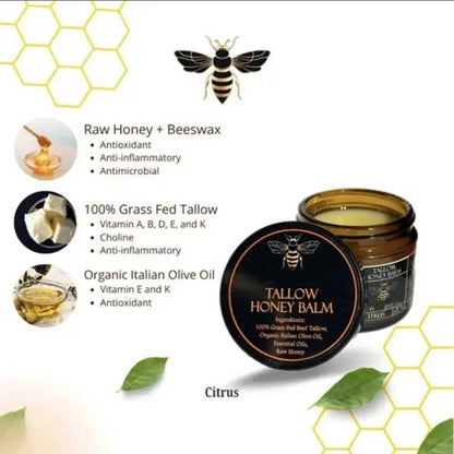 Organic Grass Fed Beef Tallow Moisturizing Cream Body Care Balm with Raw Honey