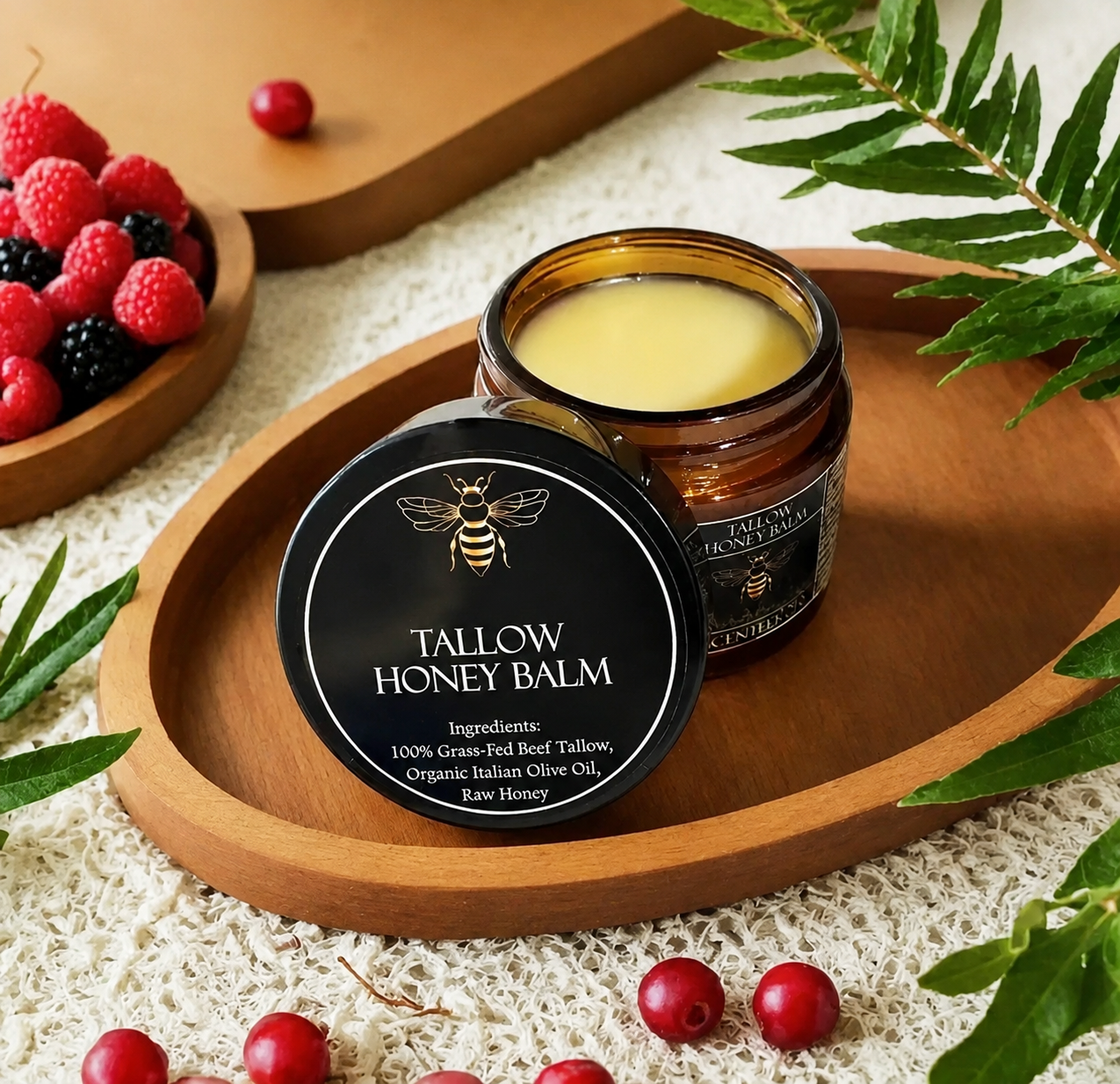 Organic Grass Fed Beef Tallow Moisturizing Cream Body Care Balm with Raw Honey