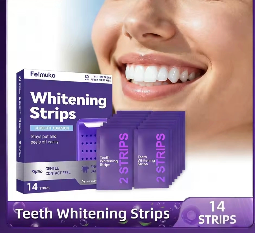 Purple Teeth Whitning Strips Oral Hygiene Mint Fresh Breath Brighten Tooth Bleaching Lasting Oral Care Tooth Brightening Patches( 14 Strips)