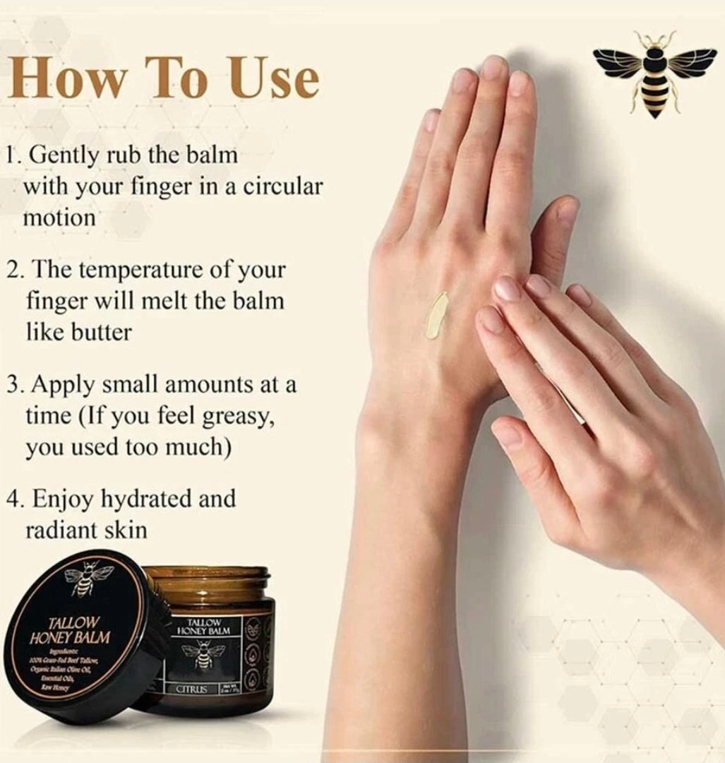Organic Grass Fed Beef Tallow Moisturizing Cream Body Care Balm with Raw Honey